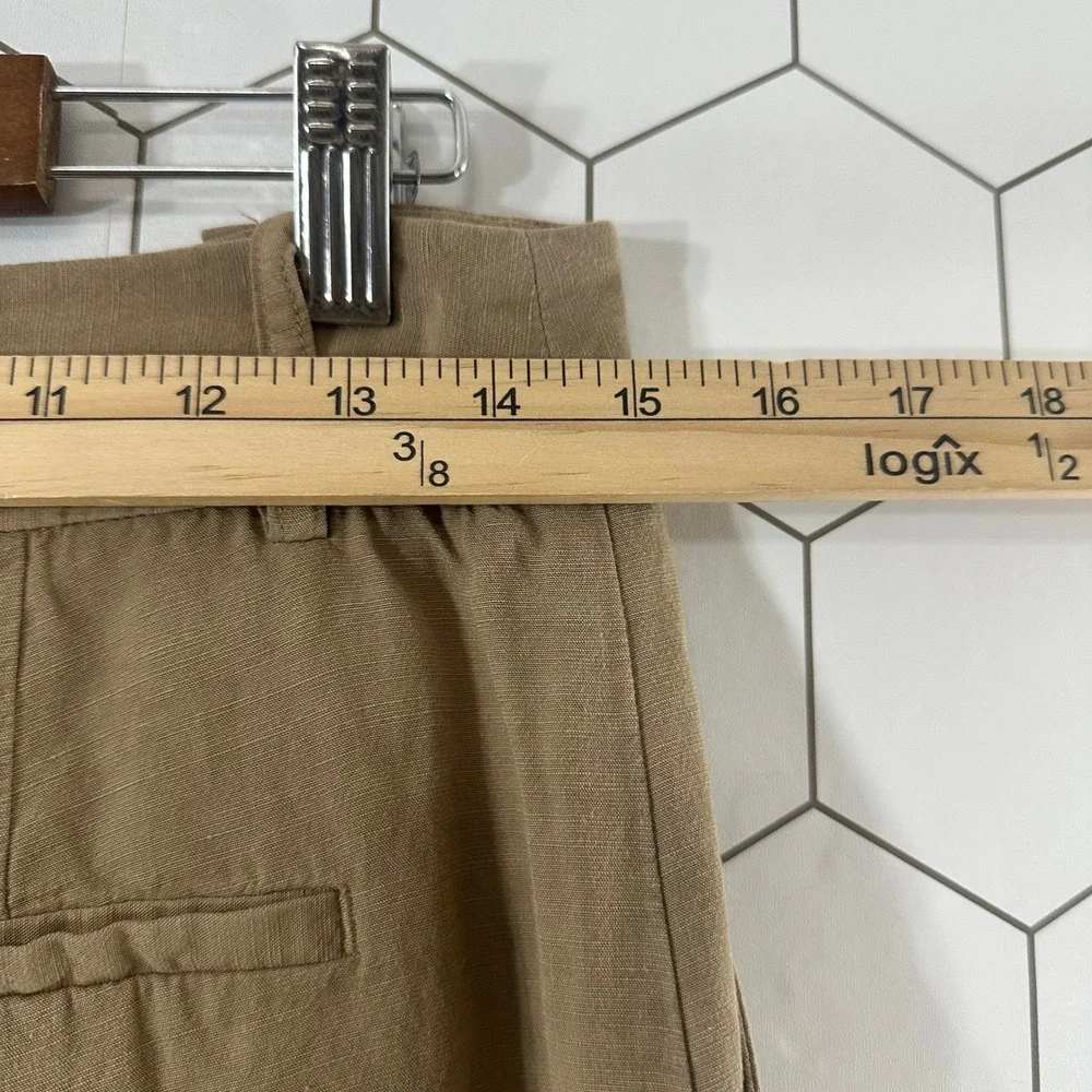 Zara Womens Small‎ Olive Brown Linen Blend High Rise Wide Leg Relaxed Pants